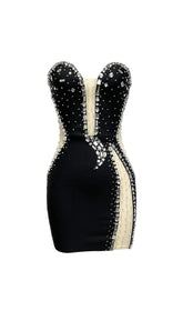 TRÄGERLOSES STRASS-BANDAGE-KLEID IN SCHWARZ